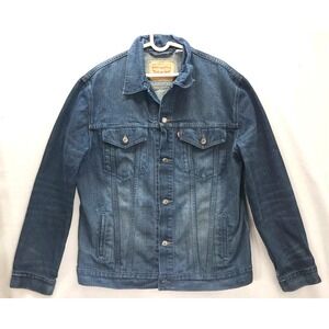 Levis Denim Jacket Mens 2X Blue  Trucker Biker Faded Patina Distressed